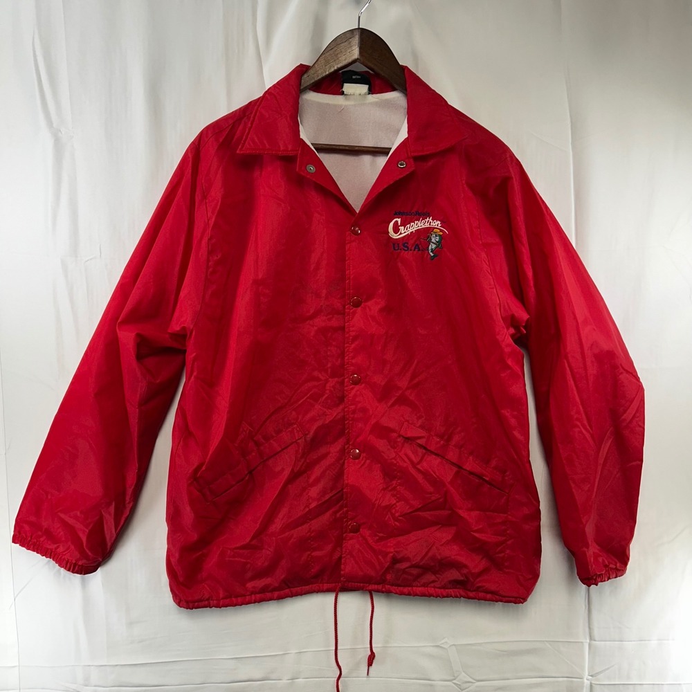 Hilton‎ Coaches Jacket Mens Medium Red Johnson Reels Crappiethon USA Vintage